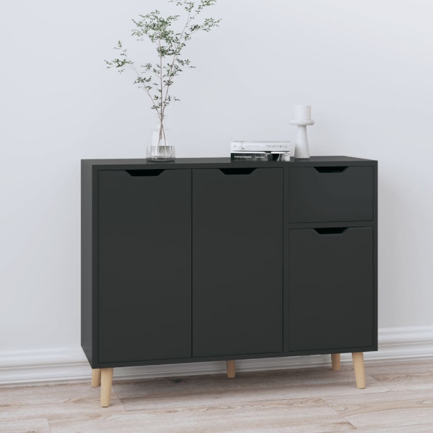 Credenza Nero Lucido 90x30x72 cm in Legno Multistrato