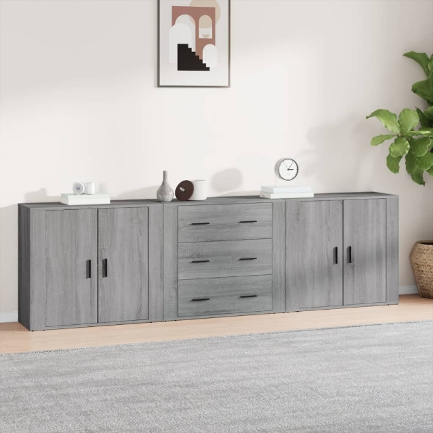 Credenze 3 pz Grigio Sonoma in Legno Multistrato