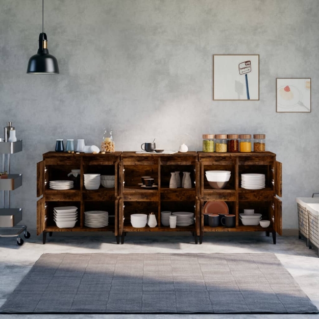 Credenze 3pz Rovere Fumo 60x35x70 cm in Legno Multistrato