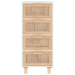 Credenza Bianca 40x30x90cm Legno Massello Pino Rattan Naturale