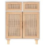 Credenza Bianca 60x30x75 cm Legno Massello Pino Rattan Naturale