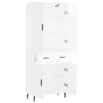 Credenza Bianco Lucido 69,5x34x180 cm in Legno Multistrato