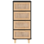 Credenza Nera 40x30x90 cm Legno Massello Pino e Rattan Naturale