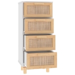 Credenza Bianca 40x30x90cm Legno Massello Pino Rattan Naturale