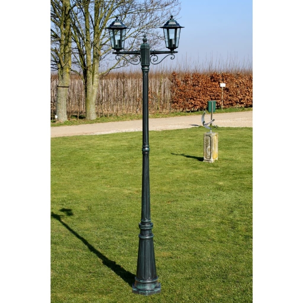 Lampione da Giardino 2 Bracci 215 cm Verde Scuro/Nero Alluminio