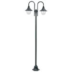 Lampione da Giardino E27 220 cm Alluminio 2 Lampade Verde Scuro