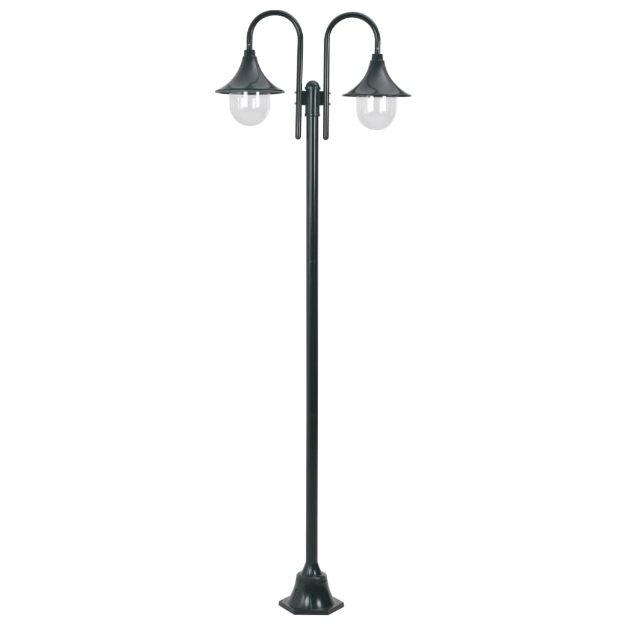 Lampione da Giardino E27 220 cm Alluminio 2 Lampade Verde Scuro