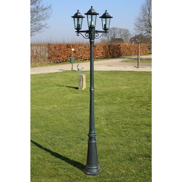 Lampione da Giardino 3 Bracci 215 cm Verde Scuro/Nero Alluminio