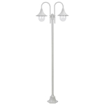 Lampione da Giardino E27 220 cm Alluminio 2 Lampade Bianco