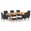 Set Mobili da Pranzo per Giardino 9 pz Nero