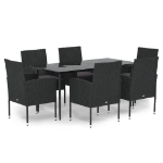 Set da Pranzo da Giardino 7 pz Nero con Cuscini in Polyrattan
