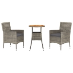 Set Bistrò da Giardino 3 pz con Cuscini in Polyrattan Grigio