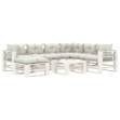 Set Salotto da Giardino su Pallet 8 pz e Cuscini Beige in Legno