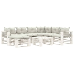 Set Salotto da Giardino su Pallet 8 pz e Cuscini Beige in Legno