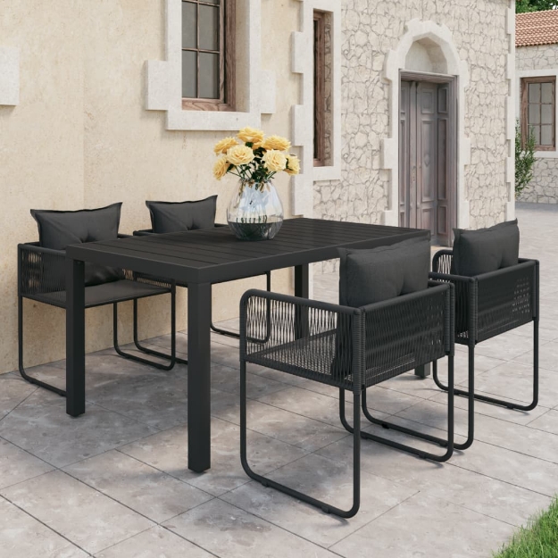 Set da Pranzo da Giardino 5 pz in Rattan PVC Nero