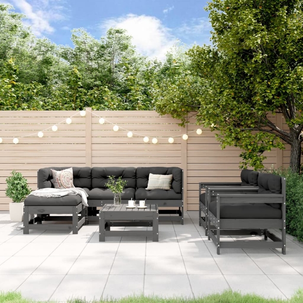 Set Salotto da Giardino 7 pz Grigio in Legno Massello di Pino
