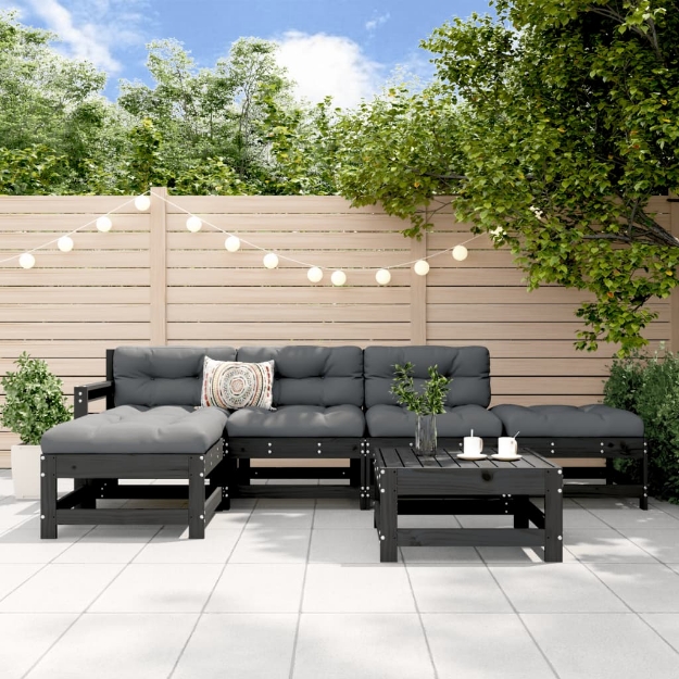 Set Salotto da Giardino 6 pz Nero in Legno Massello di Pino