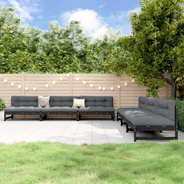 Set Salotto da Giardino 6 pz Nero in Legno Massello di Pino