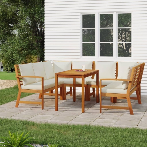 Set da Pranzo Giardino 7pz con Cuscini Legno Massello di Acacia