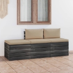 Set Divani da Giardino su Pallet 3 pz con Cuscini Massello Pino