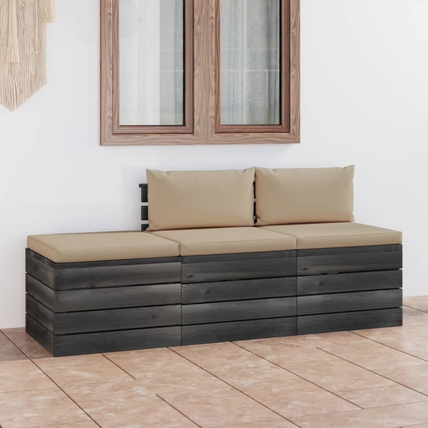 Set Divani da Giardino su Pallet 3 pz con Cuscini Massello Pino