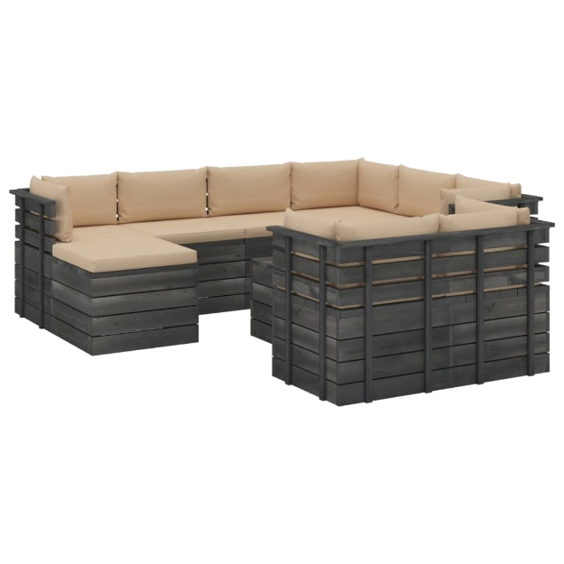 Set Divani da Giardino Pallet 10 pz con Cuscini Massello Pino