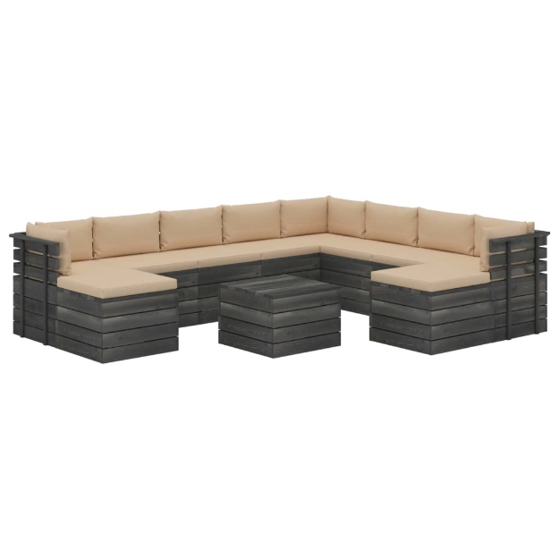 Set Divani da Giardino Pallet 11 pz con Cuscini Massello Pino