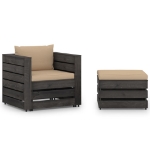 Set Salotto da Giardino 2pz con Cuscini Legno Impregnato Grigio