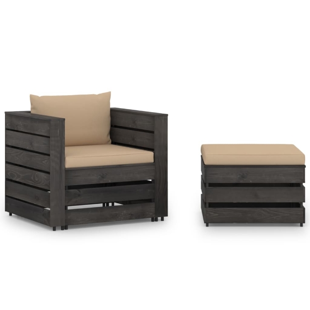 Set Salotto da Giardino 2pz con Cuscini Legno Impregnato Grigio