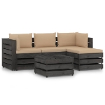 Set Salotto da Giardino 5pz con Cuscini Legno Impregnato Grigio