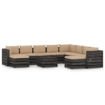 Set Salotto Giardino con Cuscini 11 pz Legno Impregnato Grigio