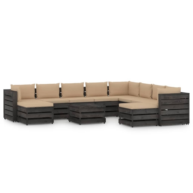 Set Salotto Giardino con Cuscini 11 pz Legno Impregnato Grigio