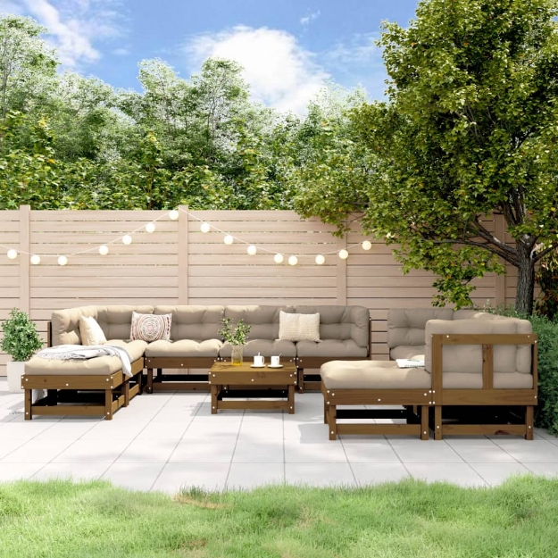 Set Salotto da Giardino 11 pz in Legno Massello di Pino Miele