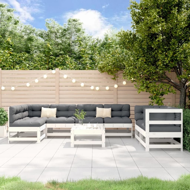 Set Salotto da Giardino 8 pz in Legno Massello di Pino Bianco