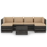 Set Salotto da Giardino 7pz con Cuscini Legno Impregnato Grigio