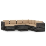 Set Salotto da Giardino con Cuscini 9pz Legno Impregnato Grigio