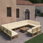 Set Divani da Giardino 13 pz Cuscini Miele in Massello di Pino