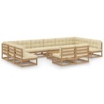 Set Divani da Giardino 13 pz Cuscini Miele in Massello di Pino