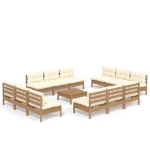 Set Divani da Giardino 13 pz con Cuscini Crema in Legno di Pino