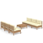 Set Divani da Giardino 7 pz con Cuscini Crema in Legno di Pino