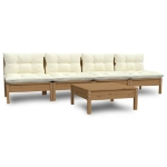 Set Divani da Giardino 5 pz con Cuscini Crema in Legno di Pino