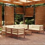 Set Divani da Giardino 9 pz con Cuscini Legno Massello di Pino
