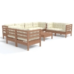 Set Divani da Giardino 9 pz con Cuscini Legno Massello di Pino