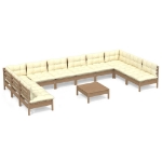 Set Divani da Giardino 11 pz con Cuscini Miele Legno di Pino
