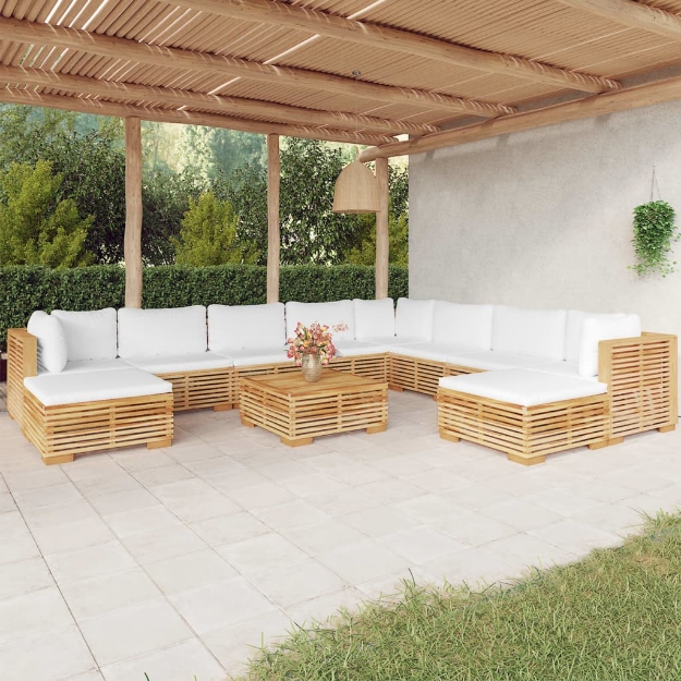 Set Divani da Giardino 11 pz con Cuscini Legno Massello di Teak