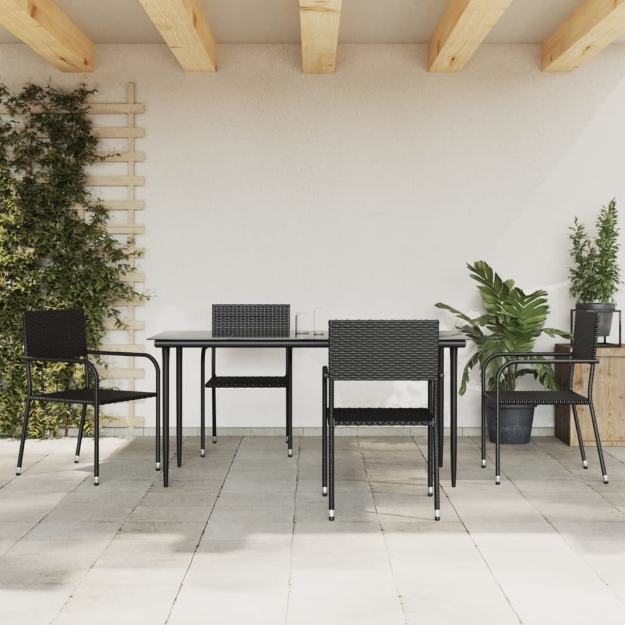 Set da Pranzo da Giardino 5 pz Nero in Polyrattan