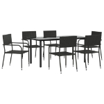 Set da Pranzo da Giardino 7 pz Nero in Polyrattan