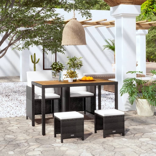 Set da Pranzo da Giardino 5 pz Polyrattan e Legno Acacia Nero