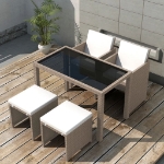 Set da Pranzo da Giardino 5 pz con Cuscini in Polyrattan Beige