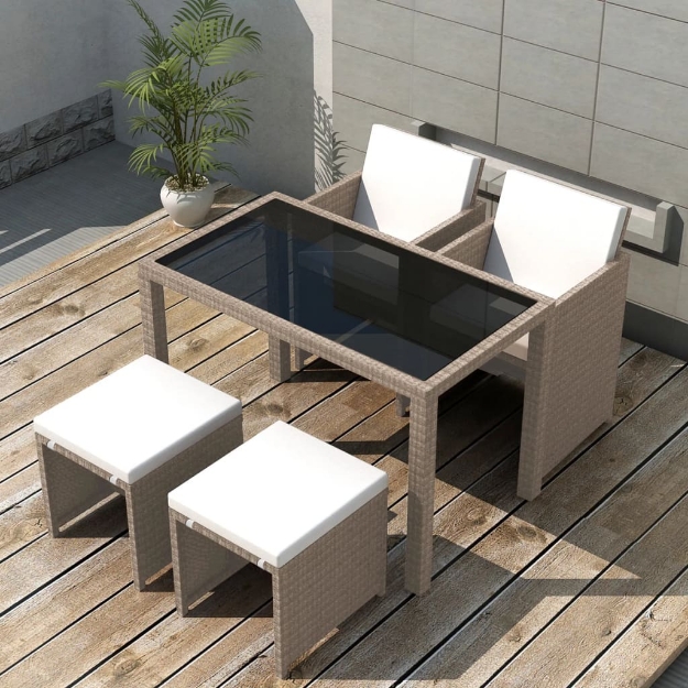 Set da Pranzo da Giardino 5 pz con Cuscini in Polyrattan Beige